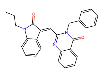 3-benzyl-2-[(E)-(2-oxo-1-propylindol-3-ylidene)methyl]quinazolin-4-one structure