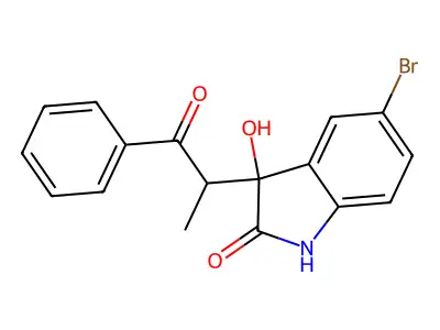 5-bromo-3-hydroxy-3-(1-oxo-1-phenylpropan-2-yl)-1H-indol-2-one structure