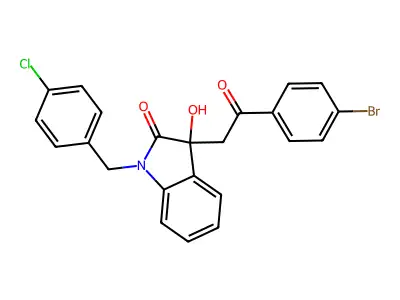 3-[2-(4-bromophenyl)-2-oxoethyl]-1-(4-chlorobenzyl)-3-hydroxy-1,3-dihydro-2H-indol-2-one structure