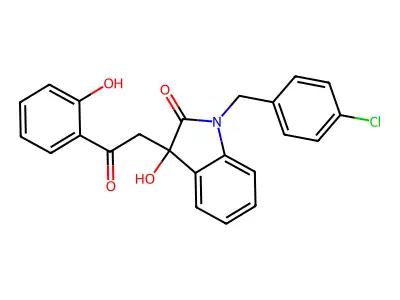 1-(4-chlorobenzyl)-3-hydroxy-3-[2-(2-hydroxyphenyl)-2-oxoethyl]-1,3-dihydro-2H-indol-2-one structure