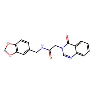 N-(1,3-benzodioxol-5-ylmethyl)-2-(4-oxoquinazolin-3-yl)acetamide structure
