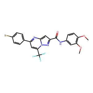 5-(4-bromophenyl)-N-(3,4-dimethoxyphenyl)-7-(trifluoromethyl)pyrazolo[1,5-a]pyrimidine-2-carboxamide structure