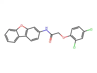 N-dibenzofuran-3-yl-2-(2,4-dichlorophenoxy)acetamide structure