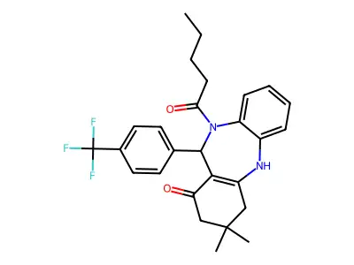 3,3-dimethyl-10-pentanoyl-11-[4-(trifluoromethyl)phenyl]-2,3,4,5,10,11-hexahydro-1H-dibenzo[b,e][1,4]diazepin-1-one structure