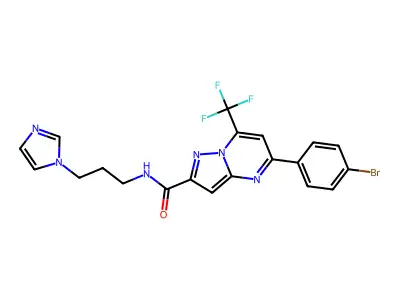 5-(4-bromophenyl)-N-[3-(1H-imidazol-1-yl)propyl]-7-(trifluoromethyl)pyrazolo[1,5-a]pyrimidine-2-carboxamide structure