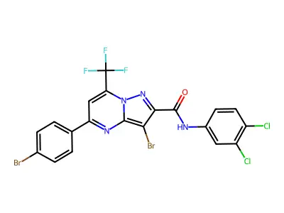 3-bromo-5-(4-bromophenyl)-N-(3,4-dichlorophenyl)-7-(trifluoromethyl)pyrazolo[1,5-a]pyrimidine-2-carboxamide structure