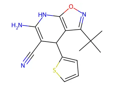 6-amino-3-tert-butyl-4-thiophen-2-yl-2,4-dihydroisoxazolo[5,4-b]pyridine-5-carbonitrile structure