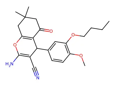 2-amino-4-(3-butoxy-4-methoxyphenyl)-7,7-dimethyl-5-oxo-5,6,7,8-tetrahydro-4H-chromene-3-carbonitrile structure