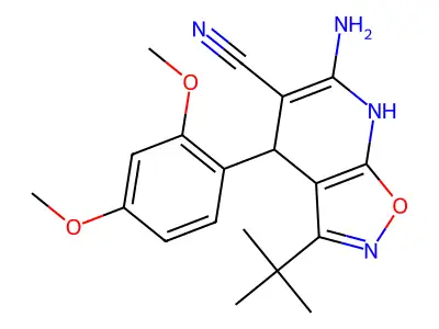 6-amino-3-tert-butyl-4-(2,4-dimethoxyphenyl)-4,7-dihydroisoxazolo[5,4-b]pyridine-5-carbonitrile structure