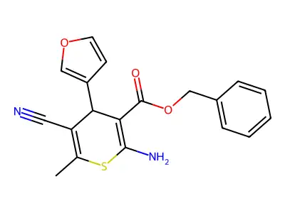 benzyl 2-amino-5-cyano-4-(3-furyl)-6-methyl-4H-thiopyran-3-carboxylate structure