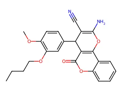 2-amino-4-(3-butoxy-4-methoxyphenyl)-5-oxo-4H,5H-pyrano[3,2-c]chromene-3-carbonitrile structure
