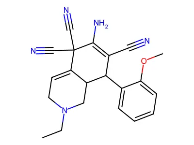 6-amino-2-ethyl-8-(2-methoxyphenyl)-1,3,8,8a-tetrahydroisoquinoline-5,5,7-tricarbonitrile structure