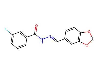 N-[(E)-1,3-benzodioxol-5-ylmethylideneamino]-3-fluorobenzamide structure