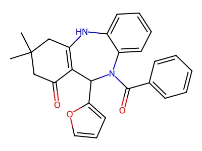 10-benzoyl-11-(2-furyl)-3,3-dimethyl-2,3,4,5,10,11-hexahydro-1H-dibenzo[b,e][1,4]diazepin-1-one structure