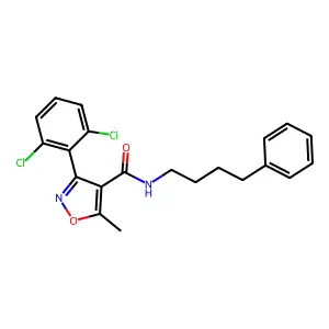3-(2,6-dichlorophenyl)-5-methyl-N-(4-phenylbutyl)-1,2-oxazole-4-carboxamide structure