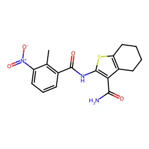 2-[(2-methyl-3-nitrobenzoyl)amino]-4,5,6,7-tetrahydro-1-benzothiophene-3-carboxamide structure