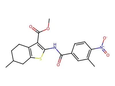 methyl 2-({4-nitro-3-methylbenzoyl}amino)-6-methyl-4,5,6,7-tetrahydro-1-benzothiophene-3-carboxylate structure