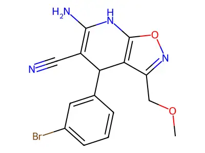6-amino-4-(3-bromophenyl)-3-(methoxymethyl)-4,7-dihydroisoxazolo[5,4-b]pyridine-5-carbonitrile structure
