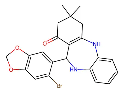 11-(6-bromo-1,3-benzodioxol-5-yl)-3,3-dimethyl-2,3,4,5,10,11-hexahydro-1H-dibenzo[b,e][1,4]diazepin-1-one structure