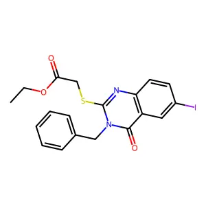 Ethyl 2-(3-benzyl-6-iodo-4-oxoquinazolin-2-yl)sulfanylacetate structure
