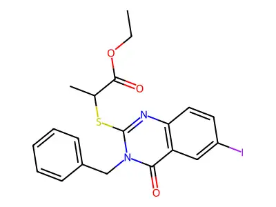 Ethyl 2-(3-benzyl-6-iodo-4-oxoquinazolin-2-yl)sulfanylpropanoate structure