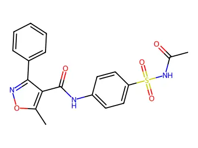 N-[4-(acetylsulfamoyl)phenyl]-5-methyl-3-phenyl-1,2-oxazole-4-carboxamide structure