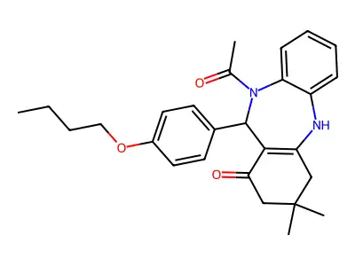 5-acetyl-6-(4-butoxyphenyl)-9,9-dimethyl-6,8,10,11-tetrahydrobenzo[b][1,4]benzodiazepin-7-one structure