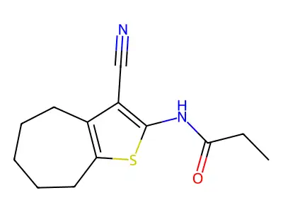 N-(3-cyano-5,6,7,8-tetrahydro-4H-cyclohepta[b]thiophen-2-yl)propanamide structure