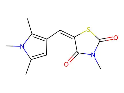 (5E)-3-methyl-5-[(1,2,5-trimethylpyrrol-3-yl)methylidene]-1,3-thiazolidine-2,4-dione structure
