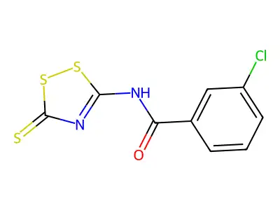 3-chloro-N-(3-thioxo-3H-1,2,4-dithiazol-5-yl)benzenecarboxamide structure