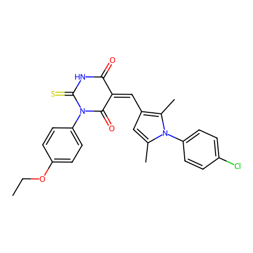 (5Z)-5-[[1-(4-chlorophenyl)-2,5-dimethylpyrrol-3-yl]methylidene]-1-(4-ethoxyphenyl)-2-sulfanylidene-1,3-diazinane-4,6-dione structure