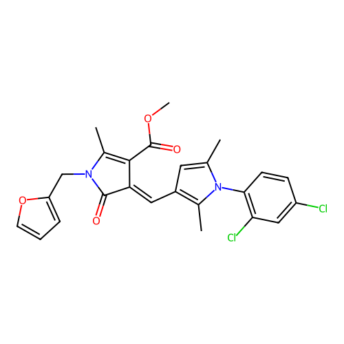 methyl (4E)-4-[[1-(2,4-dichlorophenyl)-2,5-dimethylpyrrol-3-yl]methylidene]-1-(furan-2-ylmethyl)-2-methyl-5-oxopyrrole-3-carboxylate structure