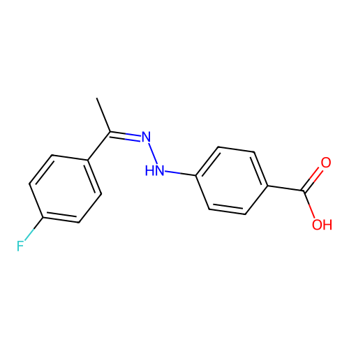 4-((Z)-2-(1-(4-fluorophenyl)ethylidene)hydrazinyl)benzoic acid structure