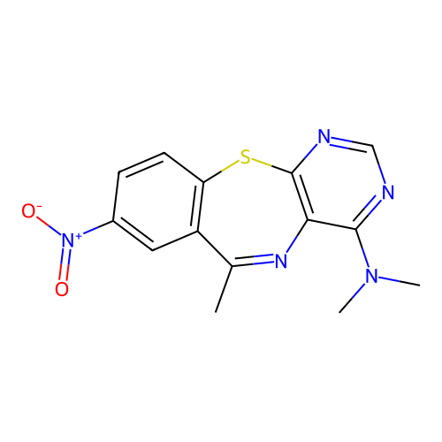 N,N,6-trimethyl-8-nitropyrimido[4,5-b][1,4]benzothiazepin-4-amine structure