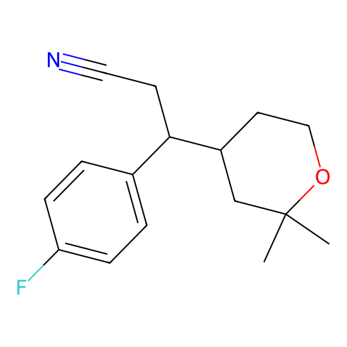 3-(2,2-dimethyltetrahydro-2H-pyran-4-yl)-3-(4-fluorophenyl)propanenitrile structure