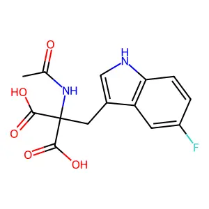 2-acetamido-2-[(5-fluoro-1H-indol-3-yl)methyl]propanedioic acid structure