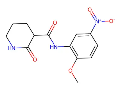 N-(2-methoxy-5-nitrophenyl)-2-oxopiperidine-3-carboxamide structure