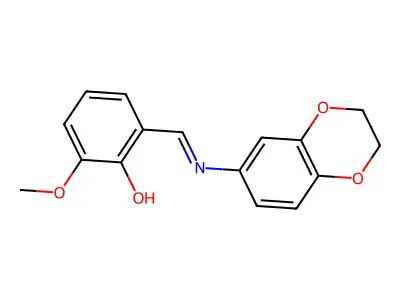 2-[(E)-(2,3-dihydro-1,4-benzodioxin-6-ylimino)methyl]-6-methoxyphenol structure