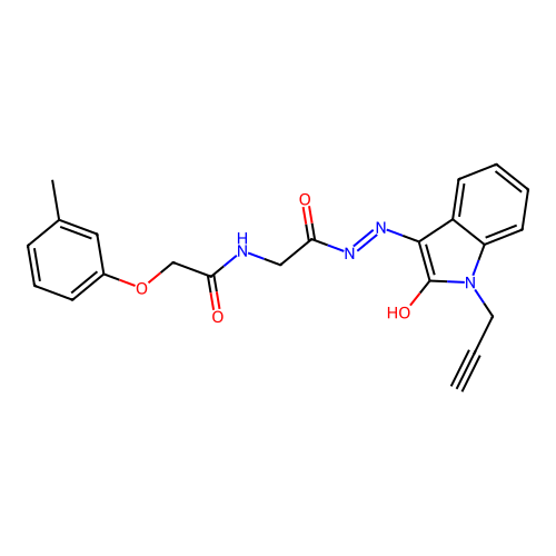(Z)-N-(2-oxo-2-(2-(2-oxo-1-(prop-2-yn-1-yl)indolin-3-ylidene)hydrazinyl)ethyl)-2-(m-tolyloxy)acetamide structure