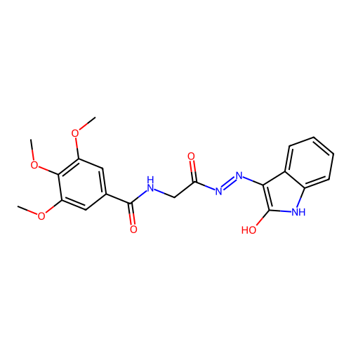 (E)-3,4,5-trimethoxy-N-(2-oxo-2-(2-(2-oxoindolin-3-ylidene)hydrazinyl)ethyl)benzamide structure
