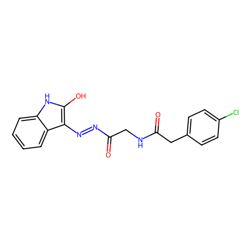 (Z)-2-(4-chlorophenyl)-N-(2-oxo-2-(2-(2-oxoindolin-3-ylidene)hydrazinyl)ethyl)acetamide structure