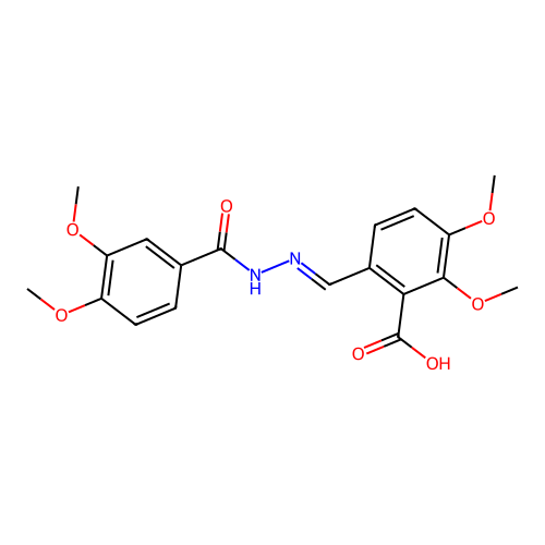 (E)-6-((2-(3,4-dimethoxybenzoyl)hydrazono)methyl)-2,3-dimethoxybenzoic acid structure