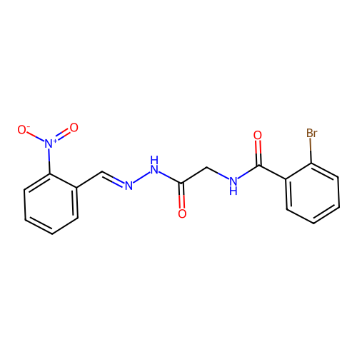 (E)-2-bromo-N-(2-(2-(2-nitrobenzylidene)hydrazinyl)-2-oxoethyl)benzamide structure