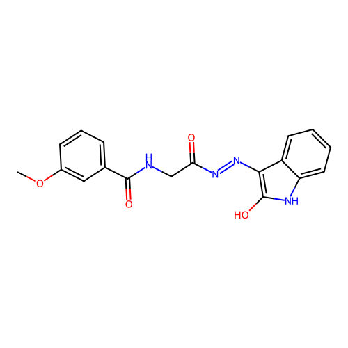 (E)-3-methoxy-N-(2-oxo-2-(2-(2-oxoindolin-3-ylidene)hydrazinyl)ethyl)benzamide structure
