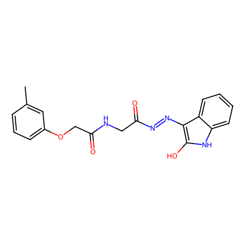 (Z)-N-(2-oxo-2-(2-(2-oxoindolin-3-ylidene)hydrazinyl)ethyl)-2-(m-tolyloxy)acetamide structure