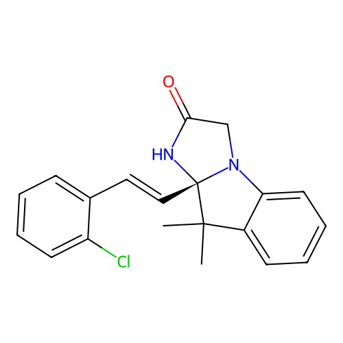 (R,E)-9a-(2-chlorostyryl)-9,9-dimethyl-9,9a-dihydro-1H-imidazo[1,2-a]indol-2(3H)-one structure