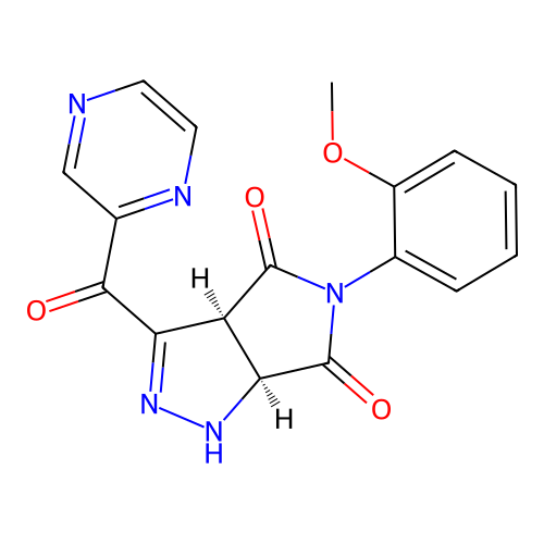 (3aS,6aS)-5-(2-methoxyphenyl)-3-(pyrazin-2-ylcarbonyl)-3a,6a-dihydropyrrolo[3,4-c]pyrazole-4,6(1H,5H)-dione structure