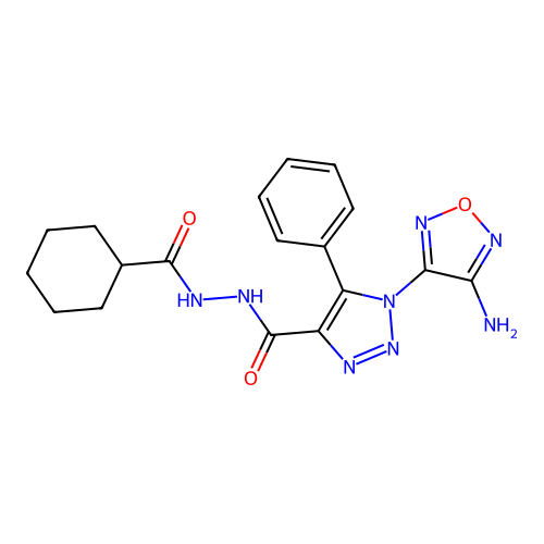 1-(4-amino-1,2,5-oxadiazol-3-yl)-N'-(cyclohexylcarbonyl)-5-phenyl-1H-1,2,3-triazole-4-carbohydrazide structure