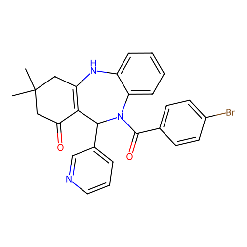 10-[(4-bromophenyl)carbonyl]-3,3-dimethyl-11-(pyridin-3-yl)-2,3,4,5,10,11-hexahydro-1H-dibenzo[b,e][1,4]diazepin-1-one structure