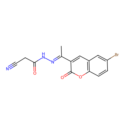 N'-[(1E)-1-(6-bromo-2-oxo-2H-chromen-3-yl)ethylidene]-2-cyanoacetohydrazide structure
